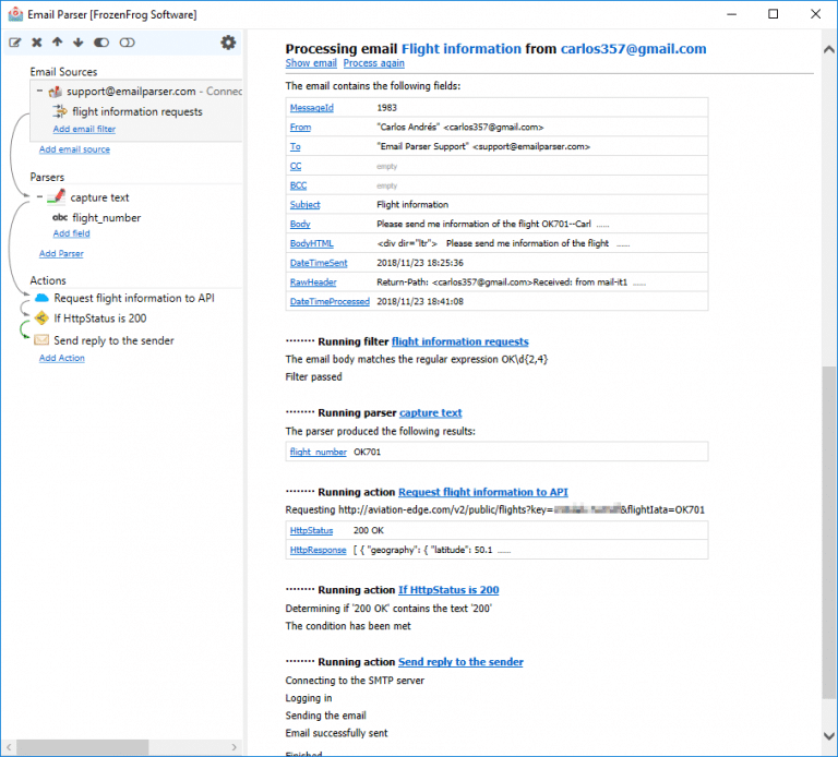 Sending a request to an HTTP API - Email Parser software
