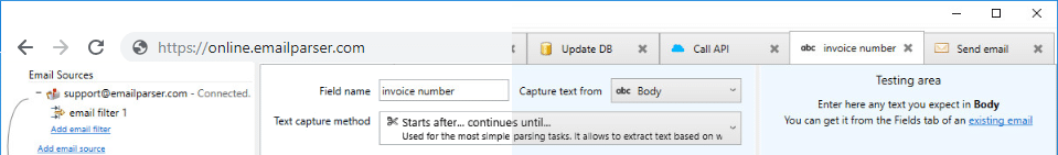 Parsing emails to excel