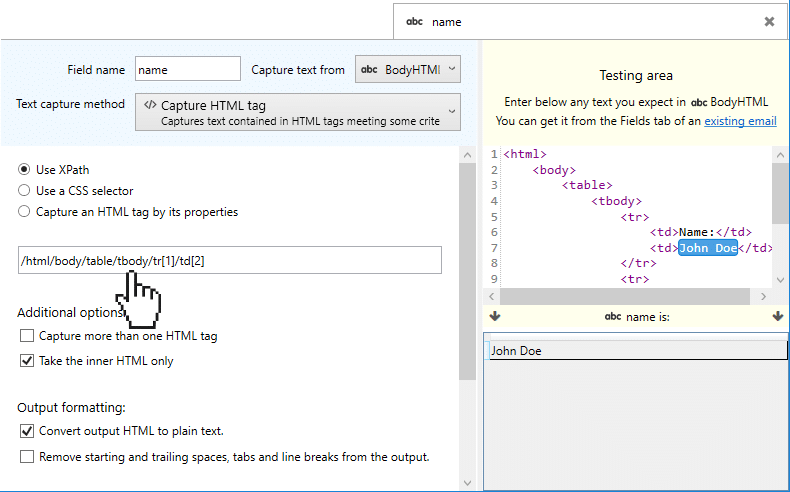 email parsing with XPath