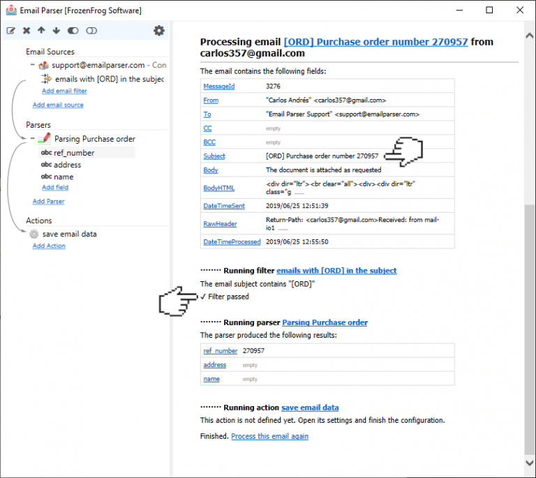 Filtering emails Email Parser software