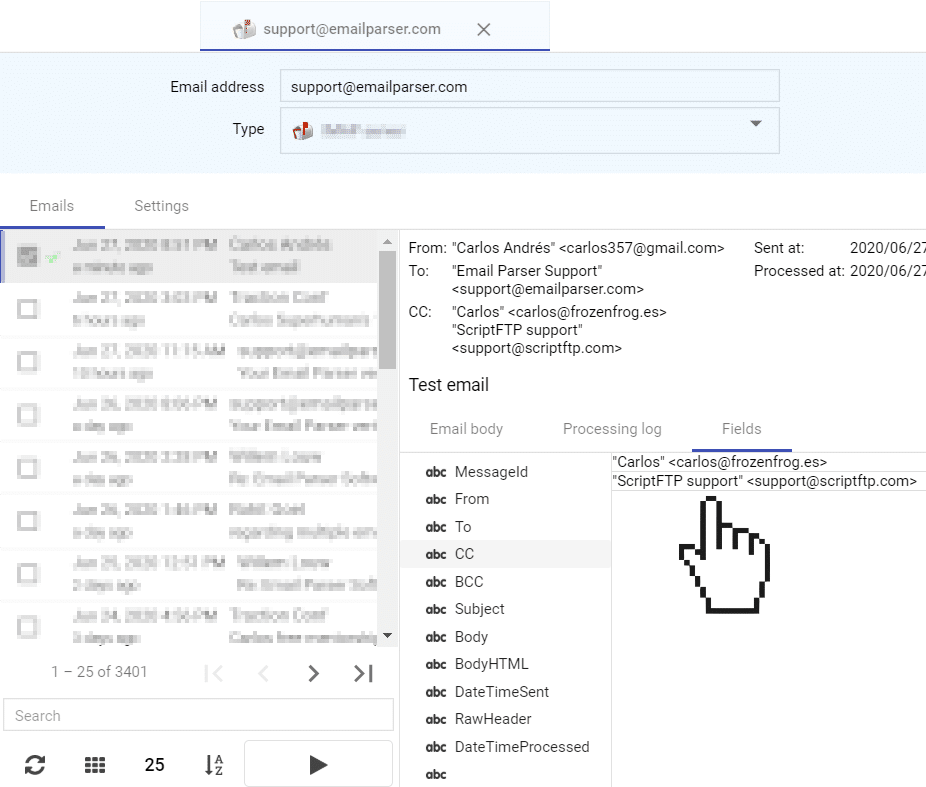 the CC field of an email has multiple values