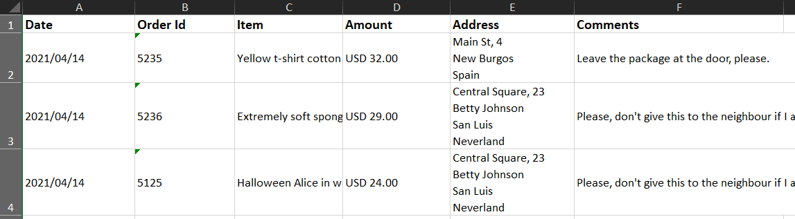 exporting notification ecommerce to excel