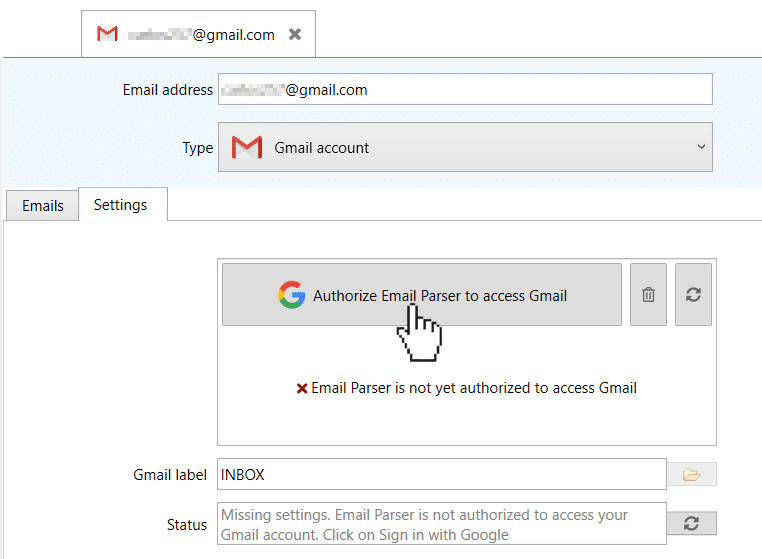 authorize email parser to access your Gmail