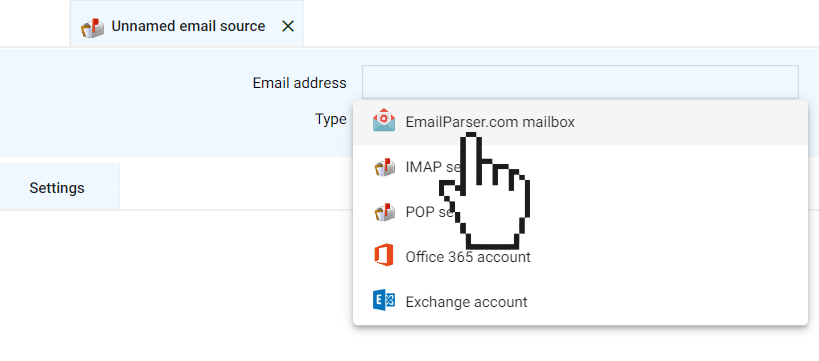 choosing email source type for built-in account