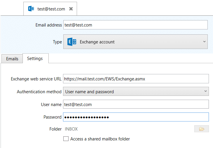 selecting an imap account under the email source settings