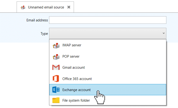 selecting an imap account under the email source settings