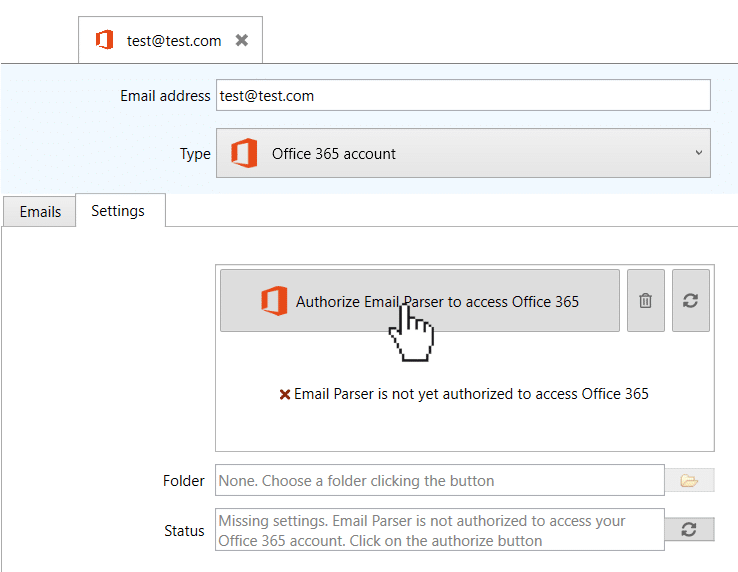 authorize email parser to access your Office 365 account