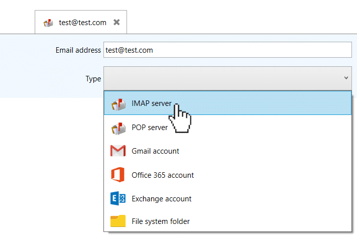 selecting an imap account under the email source settings