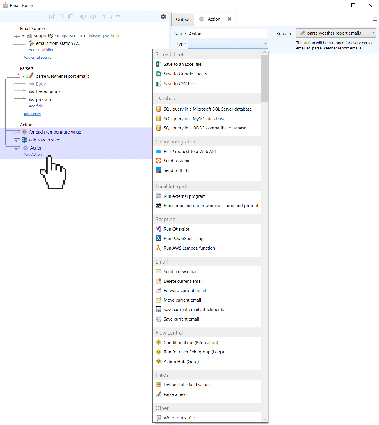 All the actions in Email Parser