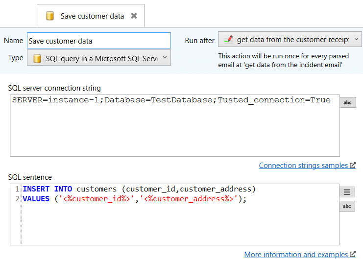 microsoft sql server insert from email text