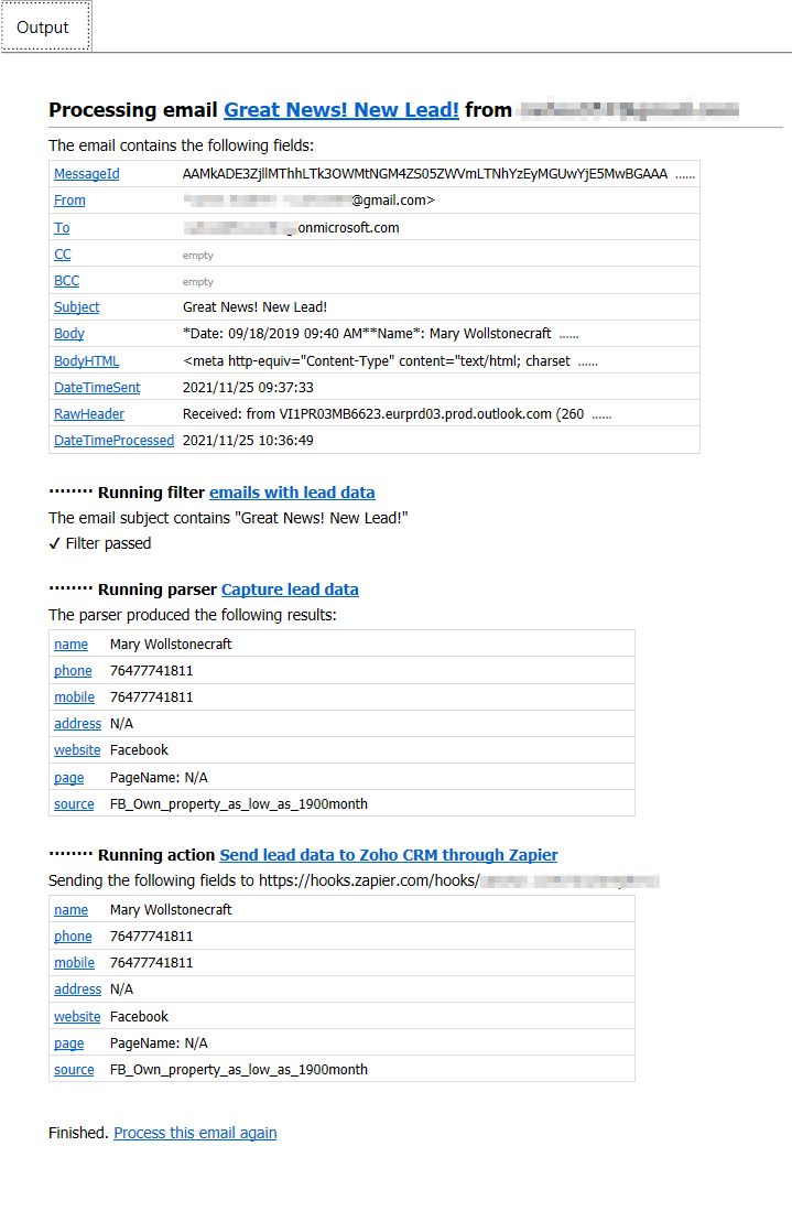 the parsed output in the tool