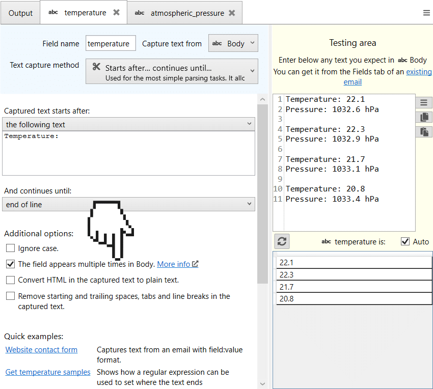 capture multiple values from an email