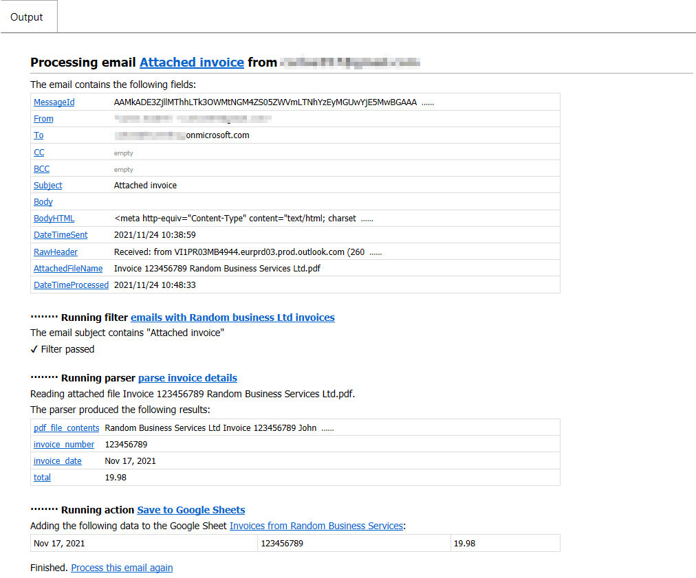 saving an attached invoice to google sheets automatically