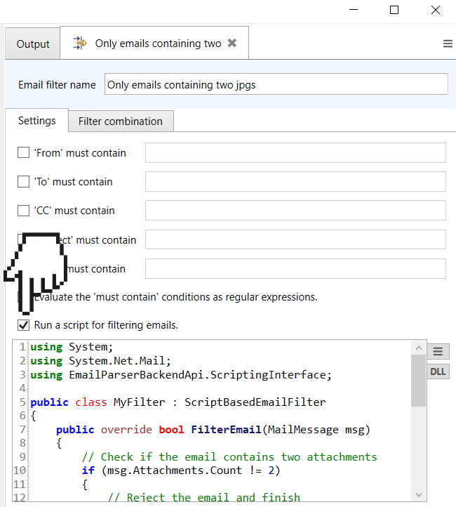 script for email filtering