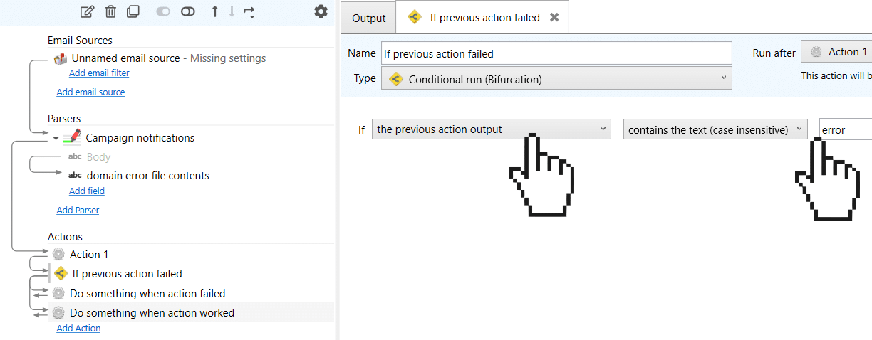 Detecting when a action error happens