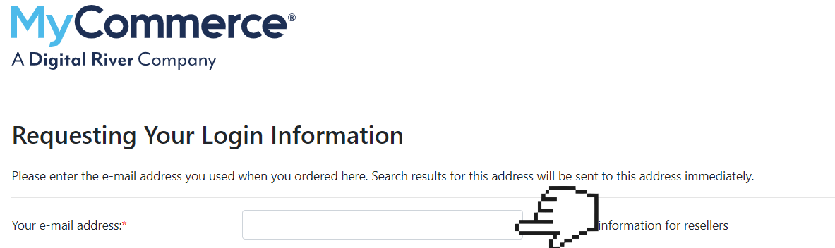 Entering the email address under the mycommerce control panel