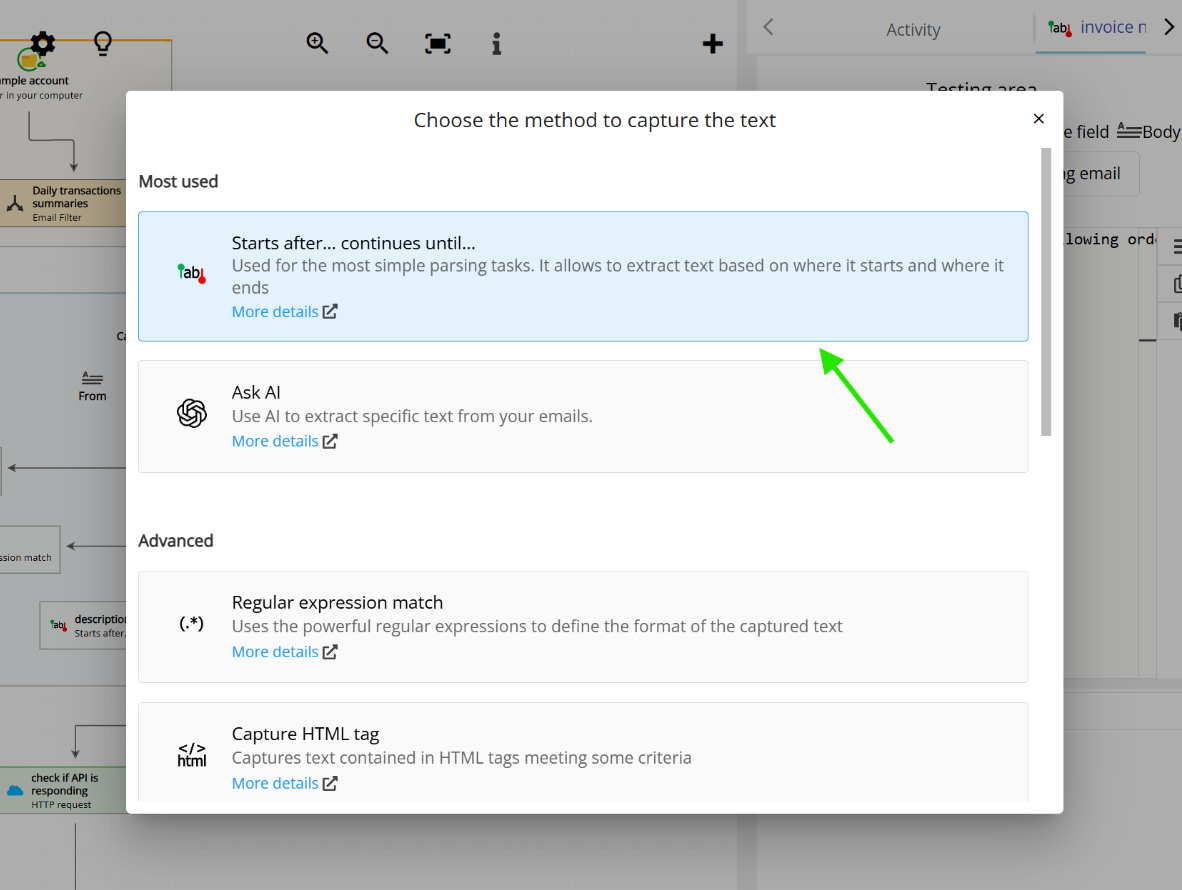 setting up automatic text capturing with delimiters in Email Parser