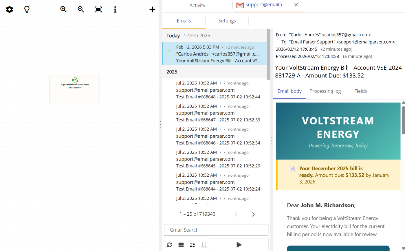 how to set up email parsing