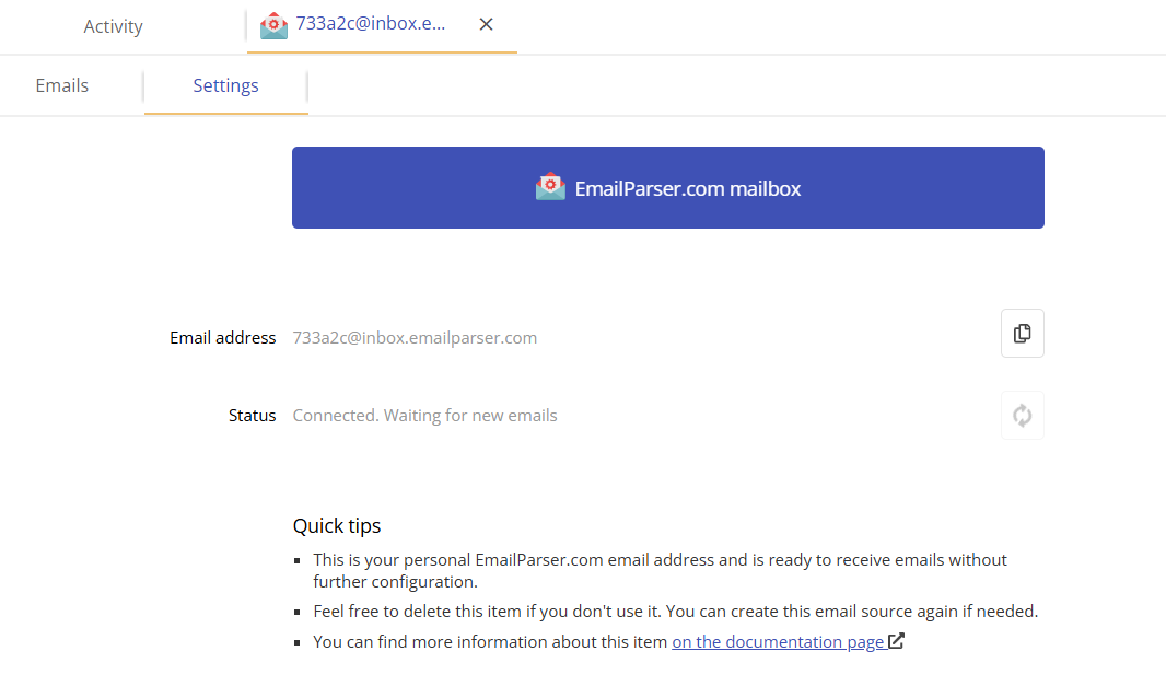 Choosing the built-in email account type when adding a new email account
