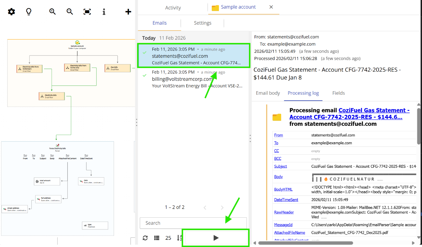 Email automation workflow for processing existing emails