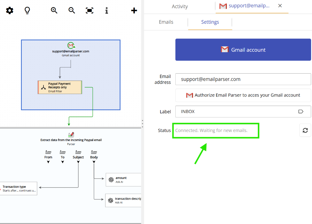 Email Parser ready to parse incoming emails automatically