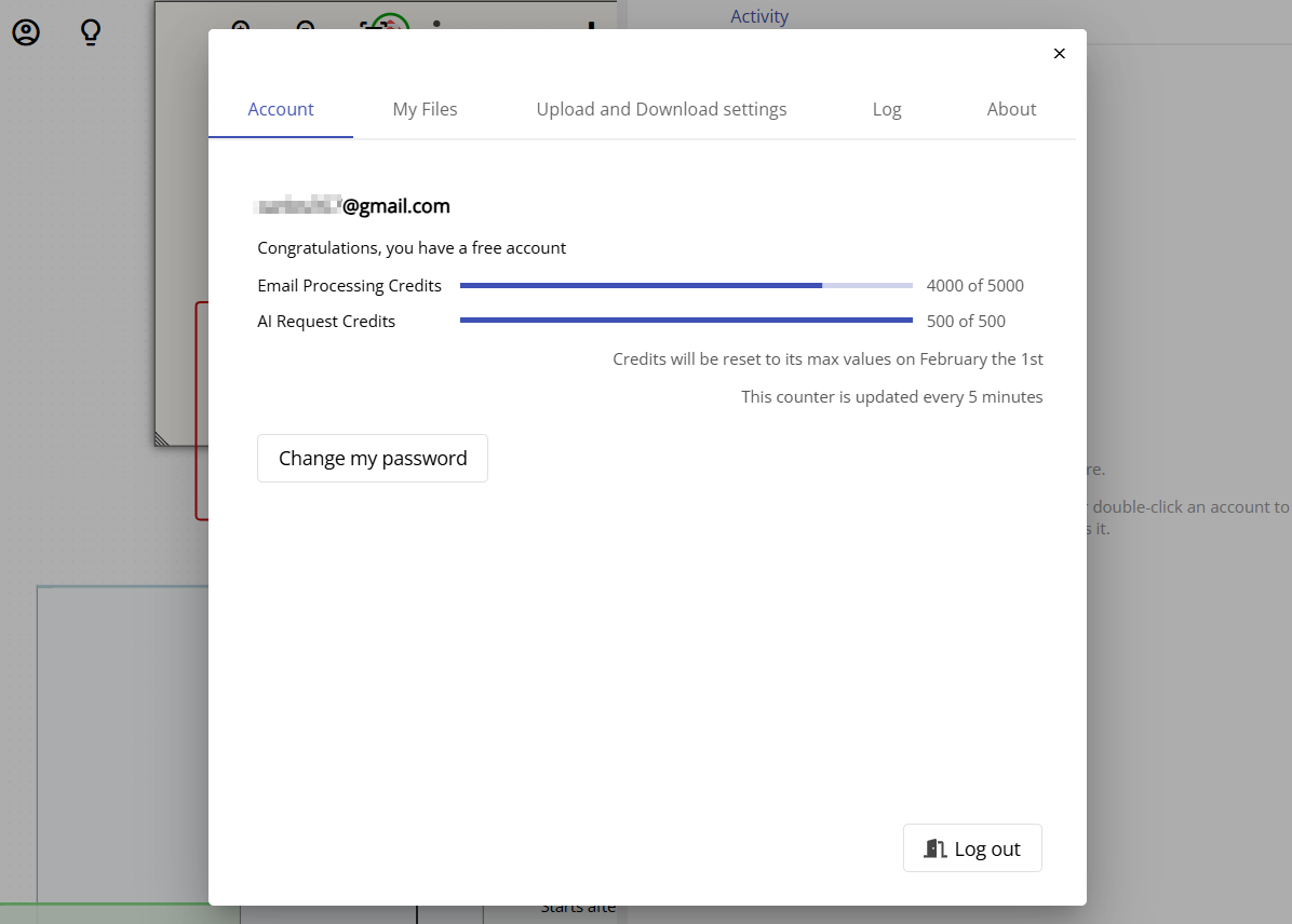 The Account tab as seen in the web app, showing subscription status and account options