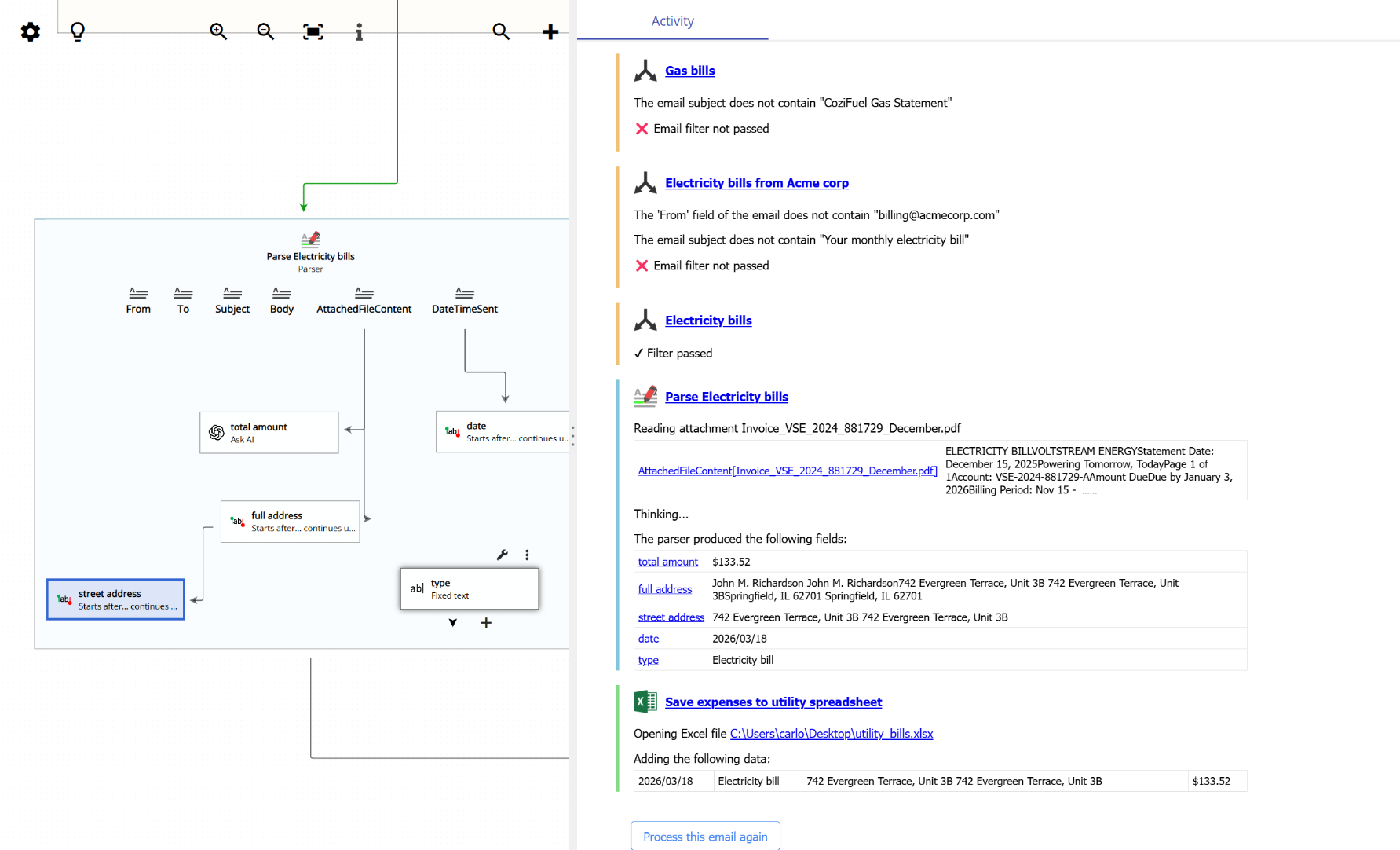 Capturing the street from the full address in two steps in action