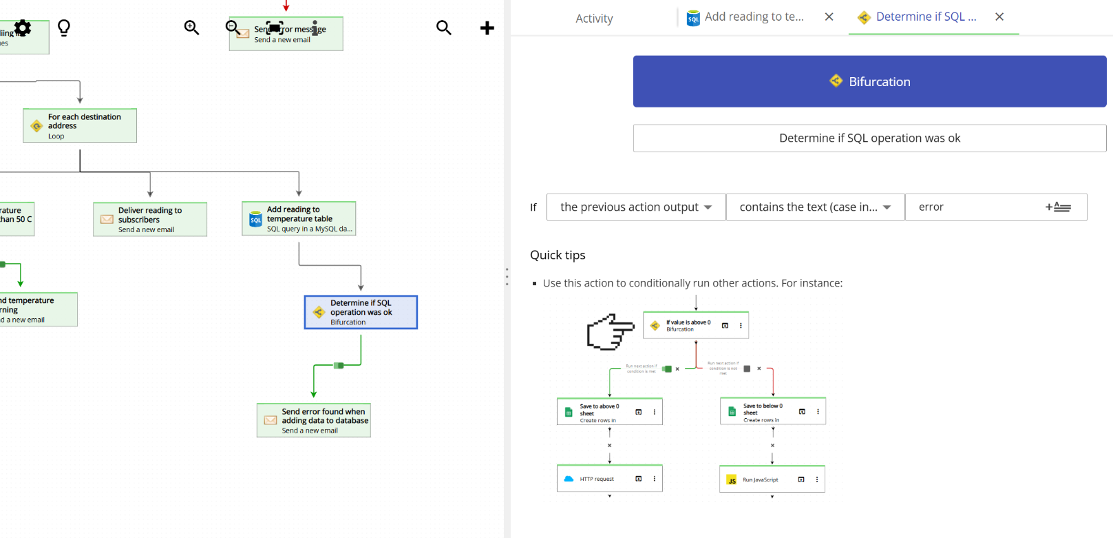 Checking if a database operation was successful and sending an error notification email if not