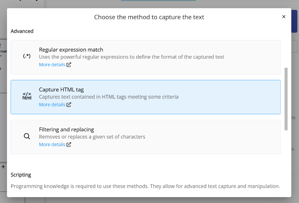 Choosing Capture HTML Tag as the capture method in Email Parser