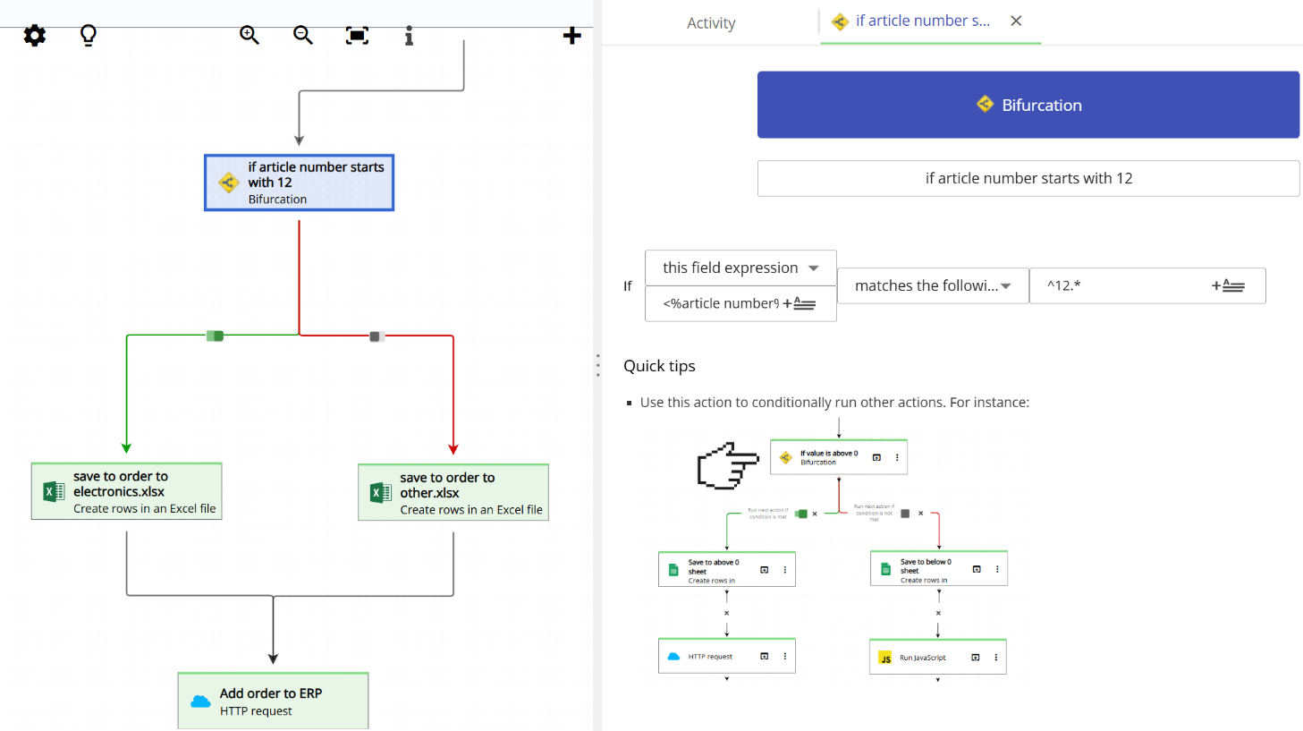 Configuring a bifurcation condition based on email data in Email Parser