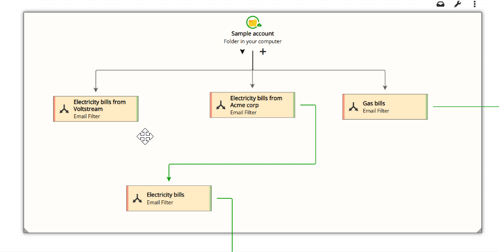 Creating a filter combination by connecting one filter to another in the workflow diagram