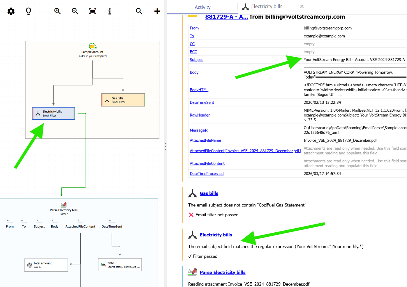 Regular expression based email filtering in action