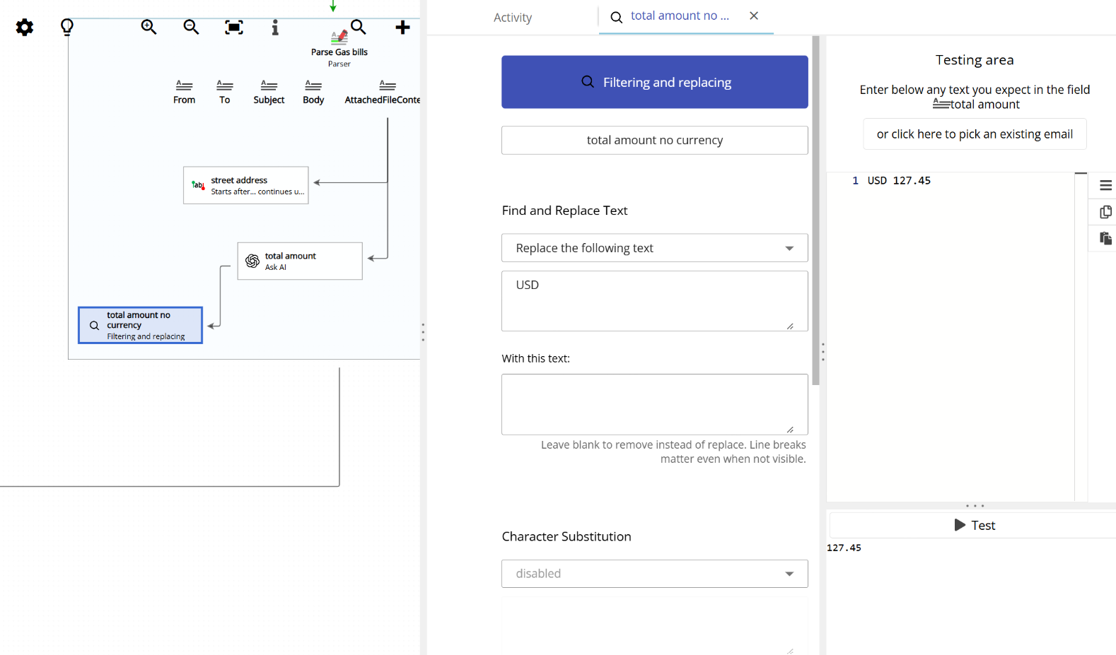 Removing text using a plain text match in filtering and replacing
