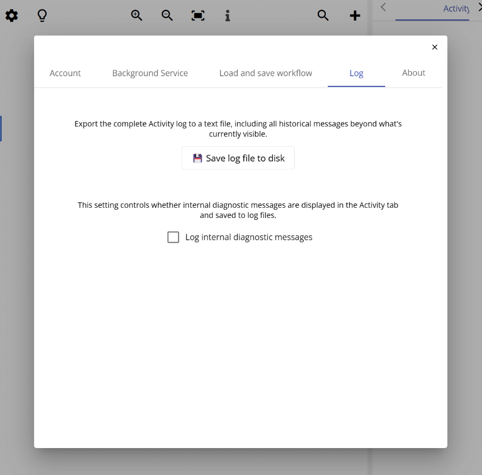 The Log tab where you can download the full Email Parser processing log as a TXT file
